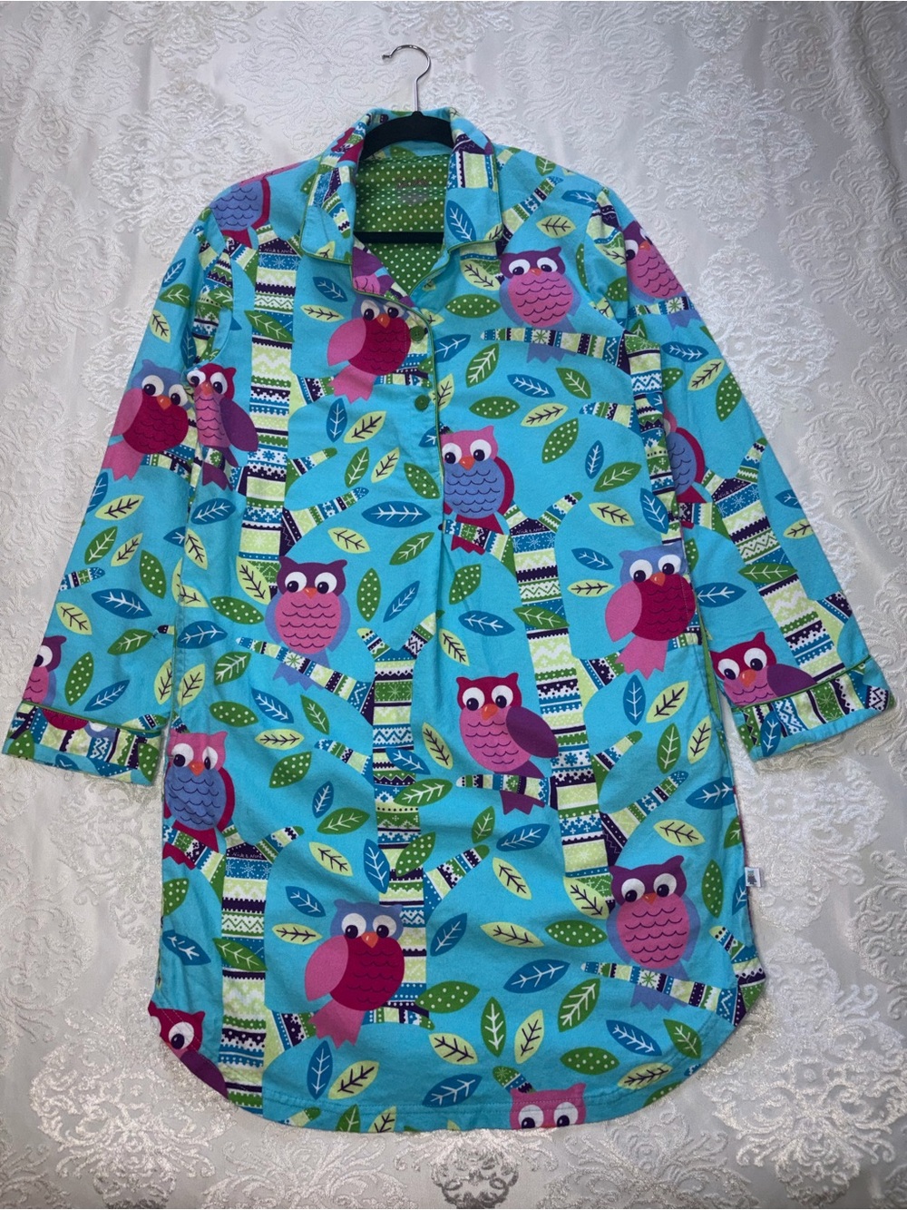 Nick & Nora Flannel Owl Print Sleep Shirt Nightgown Size Small